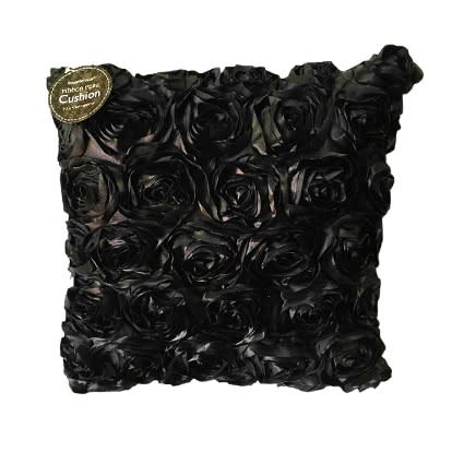 Throw Pillow - Ribbon Rose -Black