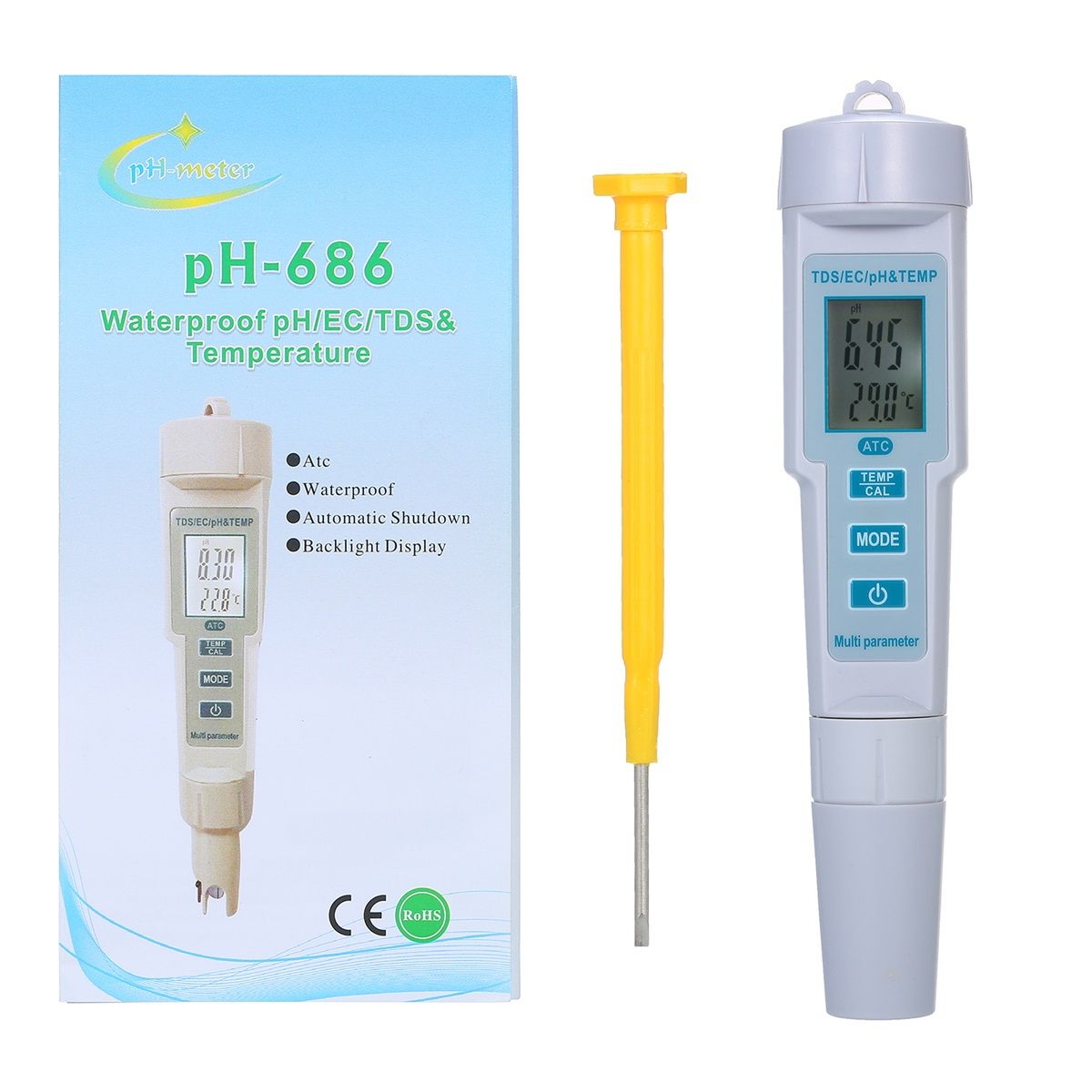 4 In 1 Water Quality PH/EC/ TDS/ Temperature Meter IP55 PH Tester For Water Pool Acquarium Automatic Backlight Display Tester