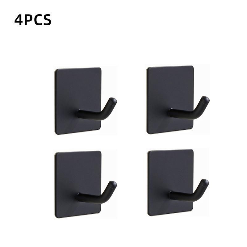 Cross-border free punching door stainless steel hook hook kitchen sticky hook wall hanging bathroom metal cap clothes hook J type 003-1 black 4 into 1 box