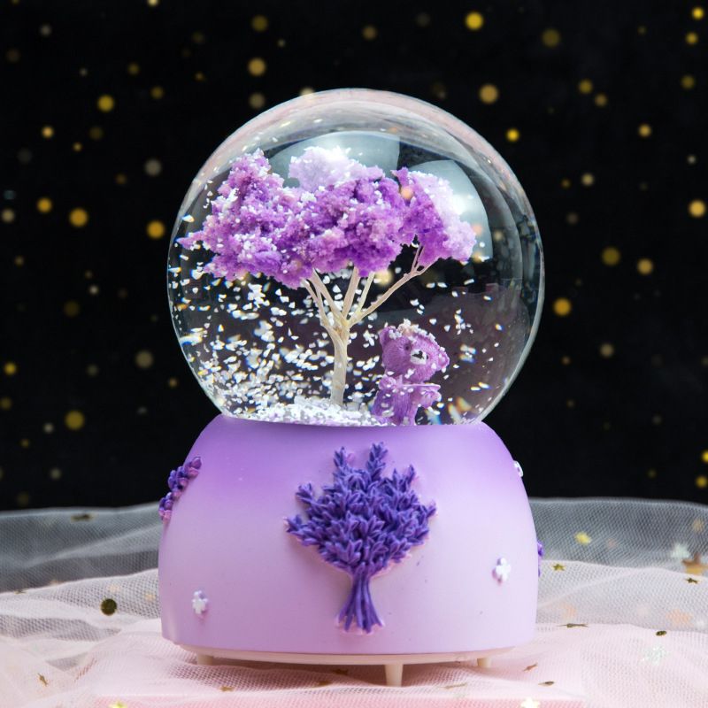 Dream Girl Unicorn Crystal Ball Music Box Crystal Snow Globe Music Box With-Fuchsia