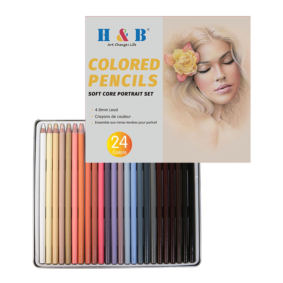 H&B 24 Colors Pencils Set Art Supplies Character Skin Tone