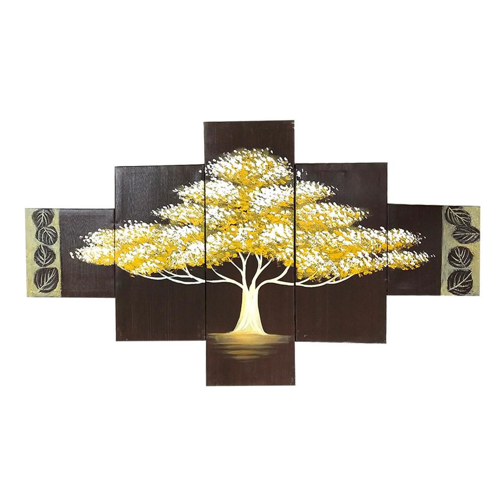 Golden Tree 5 Piece Abstract Floral Hand-Painted Oil Paintings on Canvas Wall Art for Home Living Room Office Decro Without Frame