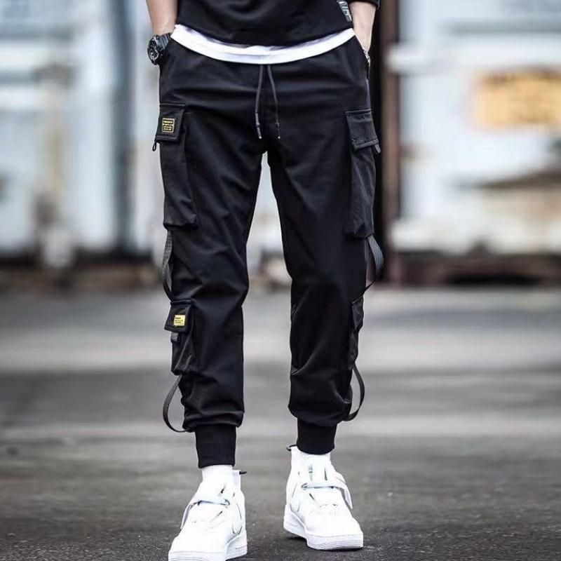 Harem Pants MultiBolsillo Mens Street Clothing Punk Cargo Hip-Hop Informal Color Black Direct Shipping