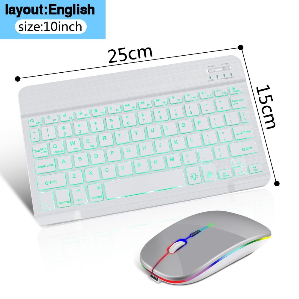 Mini LED Bluetooth Keyboard And Mouse RGB Wireless Keyboard With Mouse Backlight Russain Ipad Keyboard For Tablet Phone Laptop