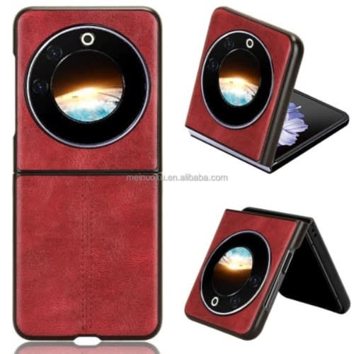 Leather Flip Protective Phone Case With Ring Holder For Tecno Phantom V Flip Red