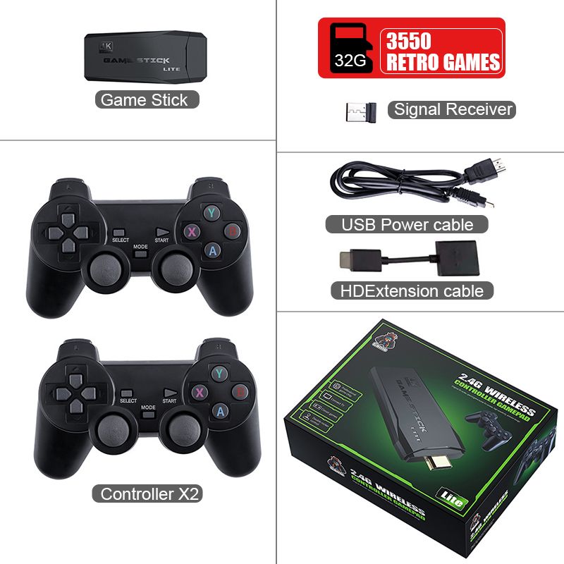 4K HD Video Game Console 2.4G Double Wireless Controller For PS1/FC/GBA 10000 Games Stick