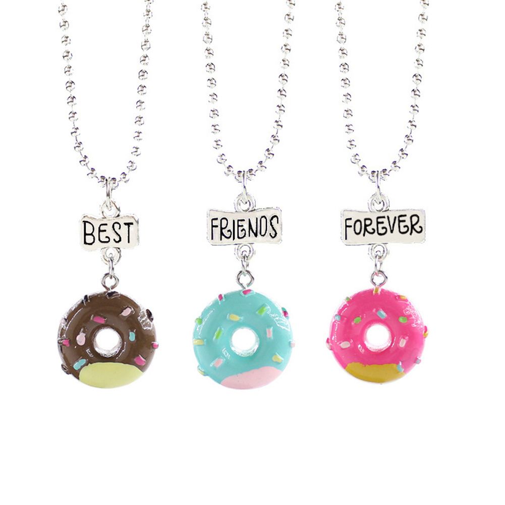 3Pcs/Set Children Best Friends Donut Pendant Chain Necklace Kid Jewelry Gift