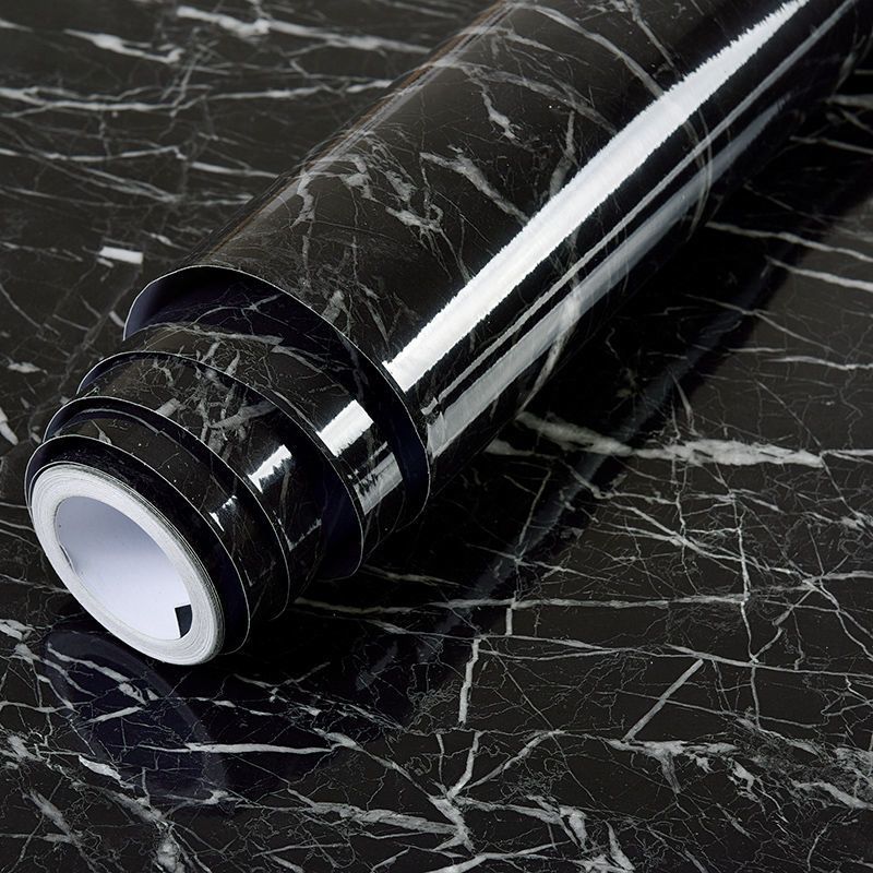 Vinyl Decorative Stickers Waterproof Wallpaper Self Adhesive Solid Color Plain Sticker For Bedroom Living Room Renovation Paster-Marble Jazz Black
