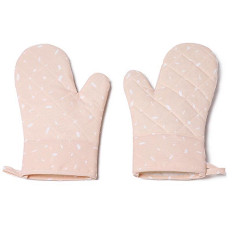 Microwave Oven Glove Thickening Heat Insulation Kitchen High Temperature Resistance Mitten Canvas-Pink