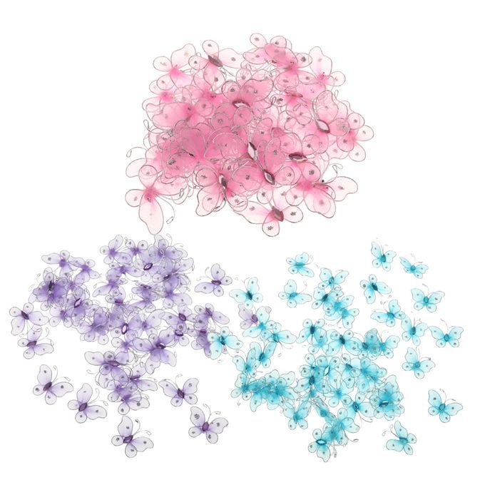 150 Pcs Mesh Glitter Butterflies Blue Purple Pink Diy Scrapbooking