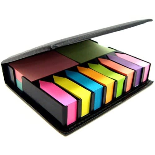 Sticky Memo Notes Holder With Index Tab Flags In Leather Like Case