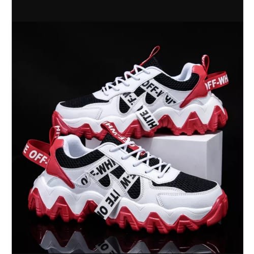 Double Sole Ladies Sneakers -White / Red