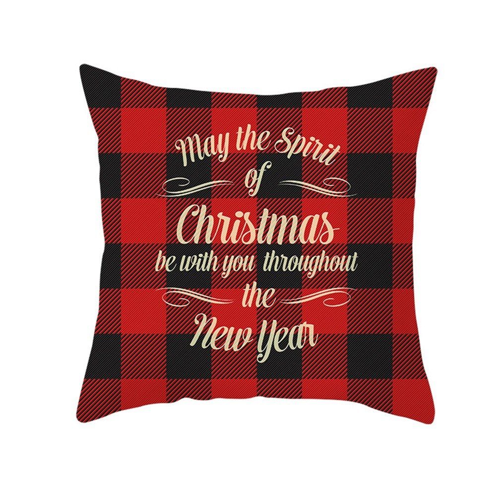 Christmas Style Pillowcase Red Plaid Cushion Cover Square