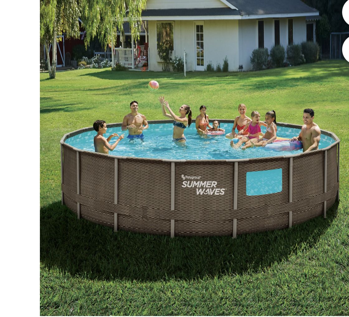 Summer Waves 18 Ft Dark Double Rattan Crystal Vue Elite Frame Pool, Round, Ages 6+, Unisex