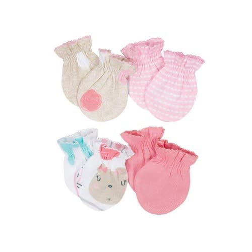 Organic Cotton 4 Pack Newborn Baby Girl Mitten Glove Set.