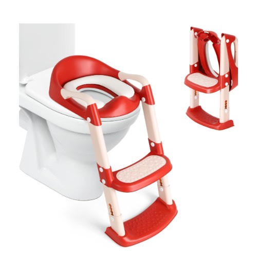 Potty Ladder Training Toilet Seat With Step Stool Ladder Training - Red