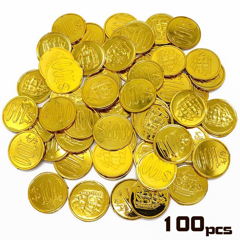 100pcs/set Pirate Gold Coin Gem Pirate Ship 100 Dollar Gold