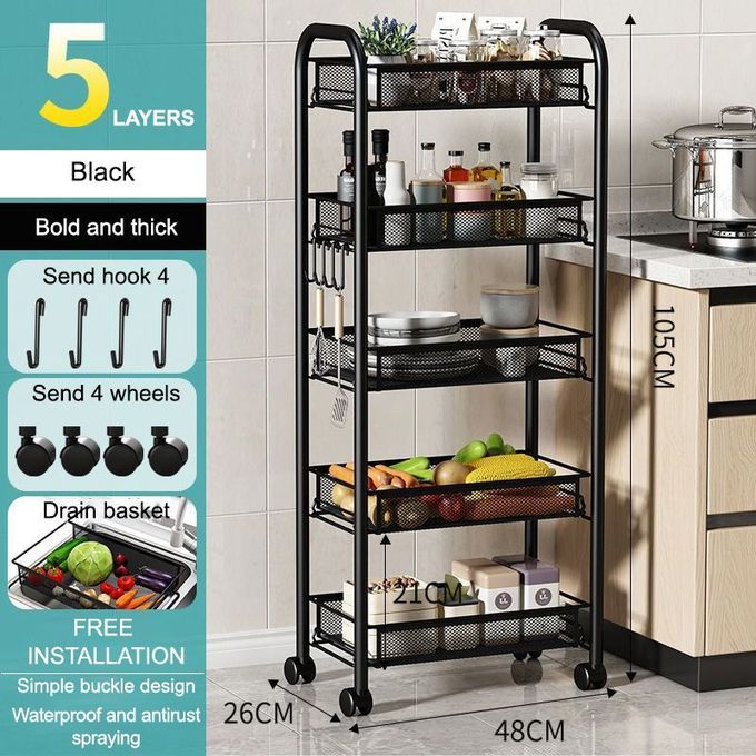 Multi-Purpose Steel Trolley Shelves - 5 Layers Kitchen Shelf