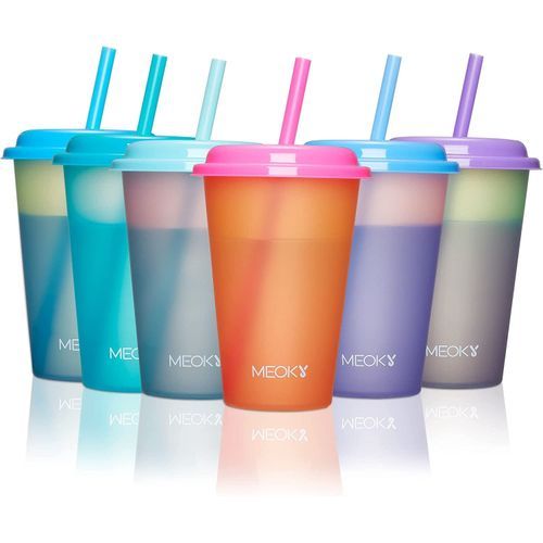 Meoky Color Changing Cups With Lids And Straws For Kids