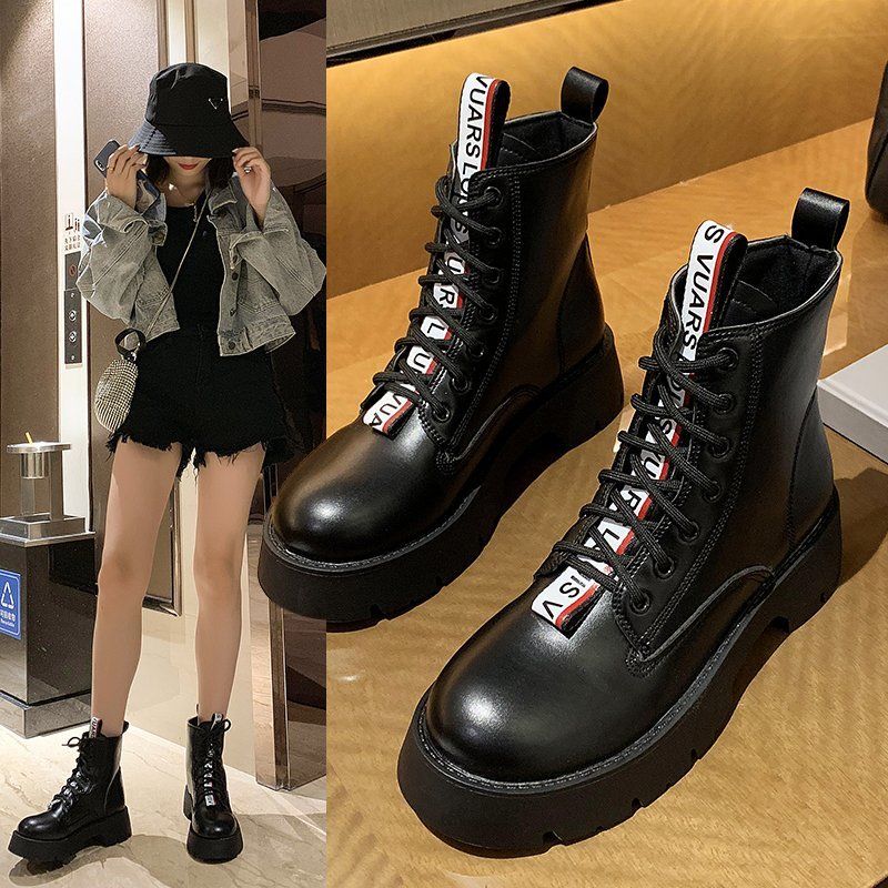 Big Size Women Leather Boot Shoes-Black