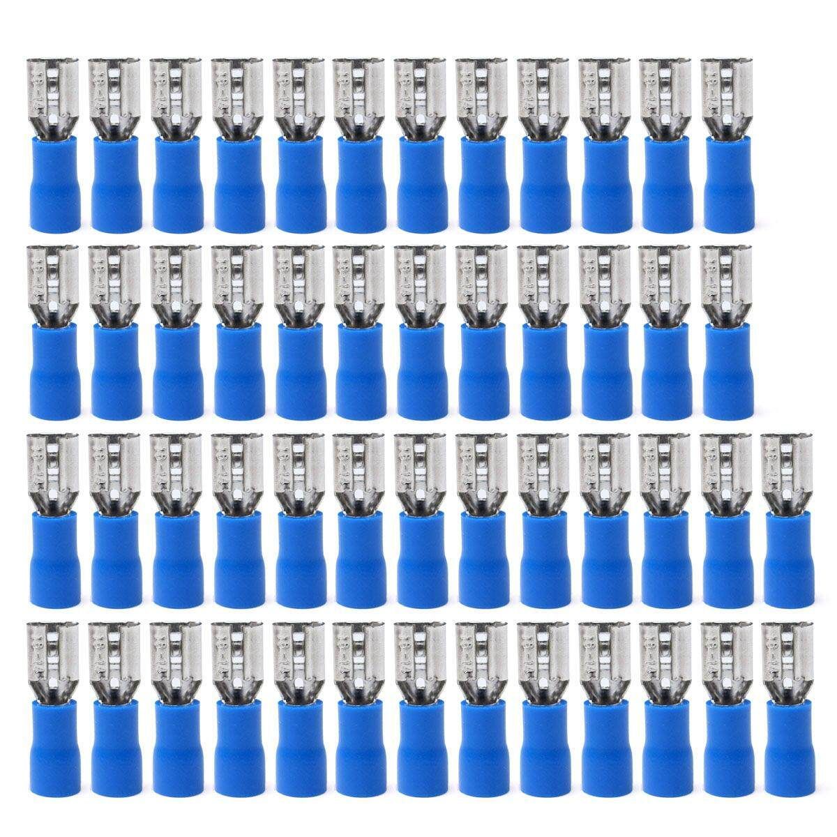 50 PCS Blue 16-14AWG Insulated Female Spade Terminal Electrical Wire Connector Electrical Supplies 50 / Pack