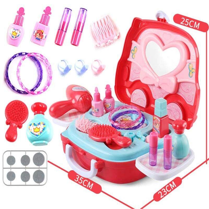 Children Toy Kitchen Cooking Utensils Dressing Table Hamburger Suitcase Trolley 3-6 Years Old Family Toys Make-up Car