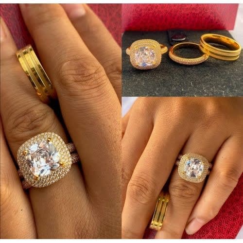 3 In 1 Plated Wedding Ring Set - Gold