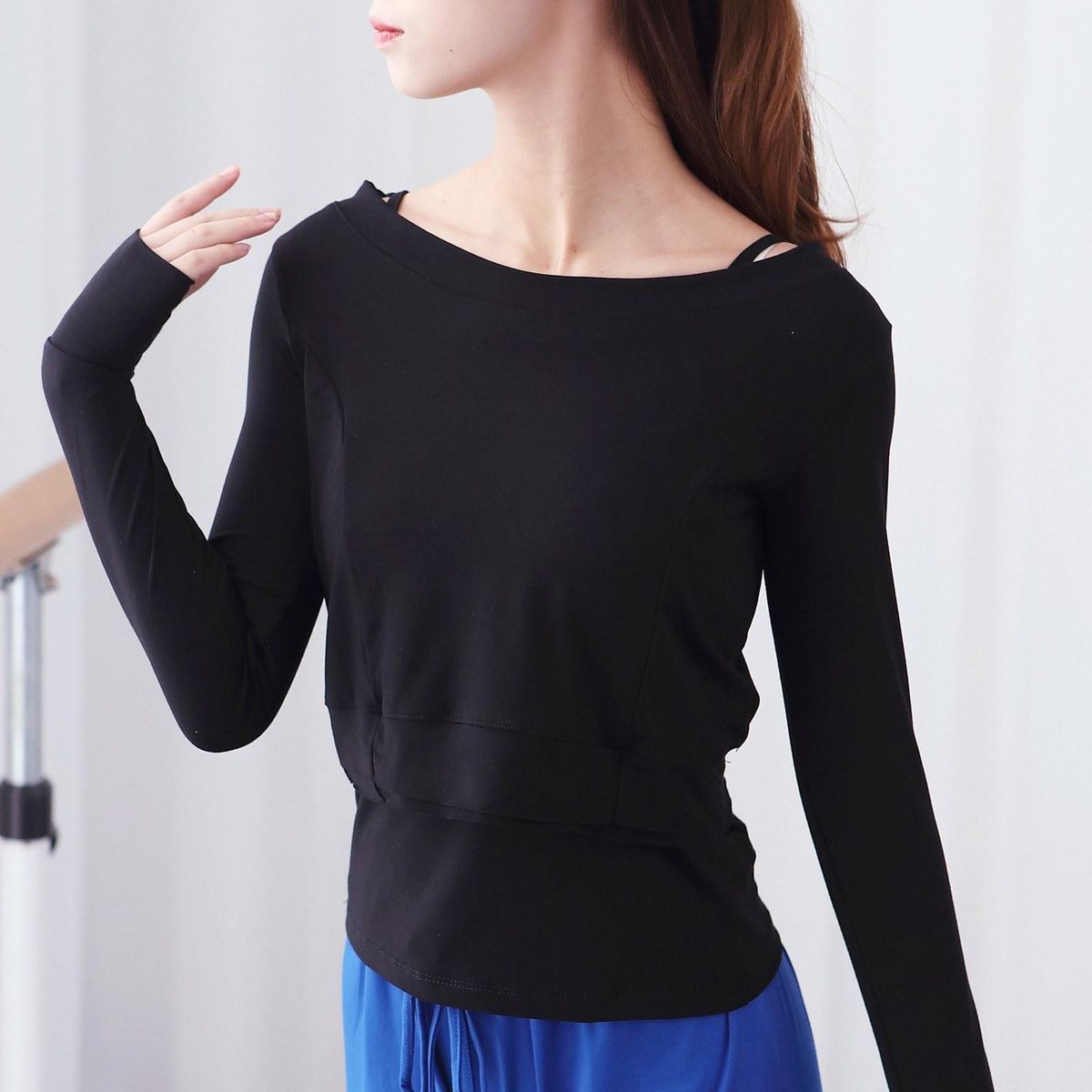 Women 2 Pieces Crop Tops Camisole Set Soft Modal Spaghetti Straps Thumb Holes Long Sleeve Yoga Dancing Running Sweatshirt Solid Tops