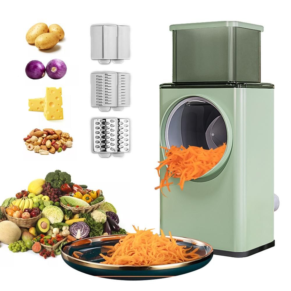 Multifunctional Vegetable Cutter Chopper Rotary Cheese Grater 3-in-1 Shredder Slicer Grinder Salad Maker Machine with Stainless Steel Roller Blades for Vegetable Fruit Nut
