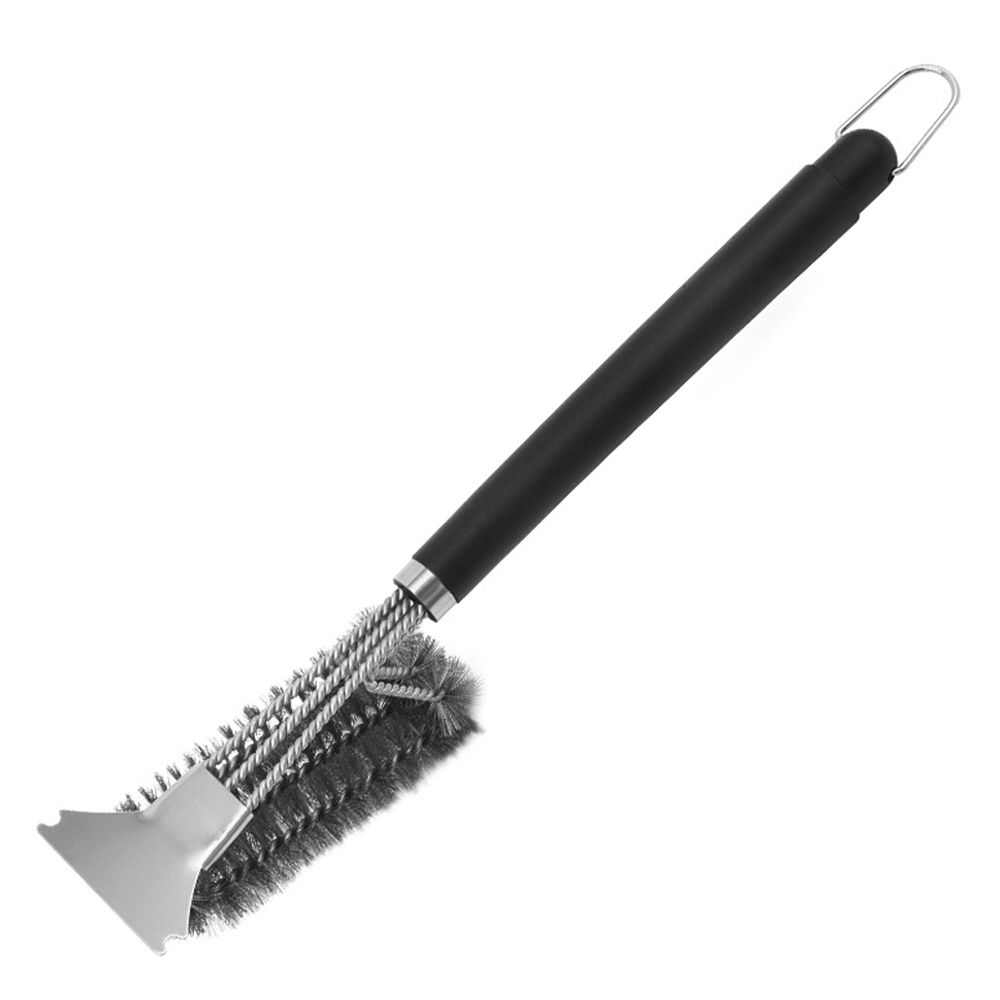 Grill Brush With Scraper Triple Scrubbers Stainless Steel