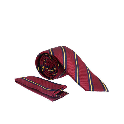 Striped Tie & Pocket Square - Wine & Gold