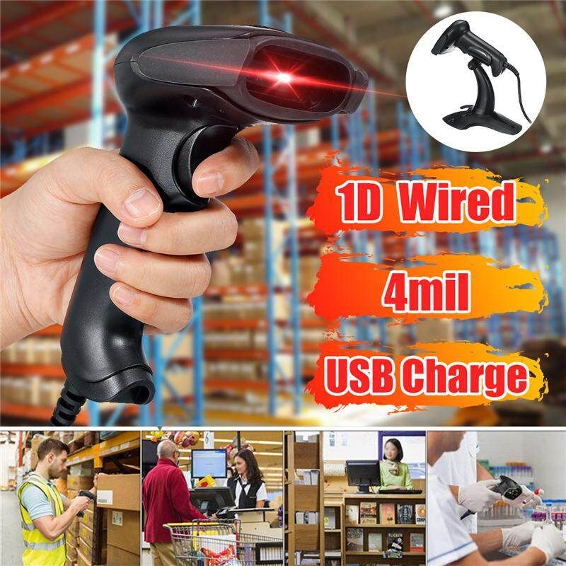 Portable 1D Barcode Scanner Automatic Bar Handheld USB Reader Laser Wired Scan POS With Scanning Bracket For Supermarket