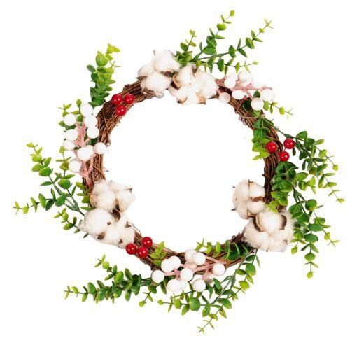 Cotton Wreath, 16 Inch Farmhouse Wreath For Door