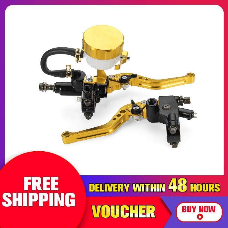Pair Universal 7/8'' 22mm Front Brake Clutch Master Cylinder Reservoir Levers Silver Gold (gold)