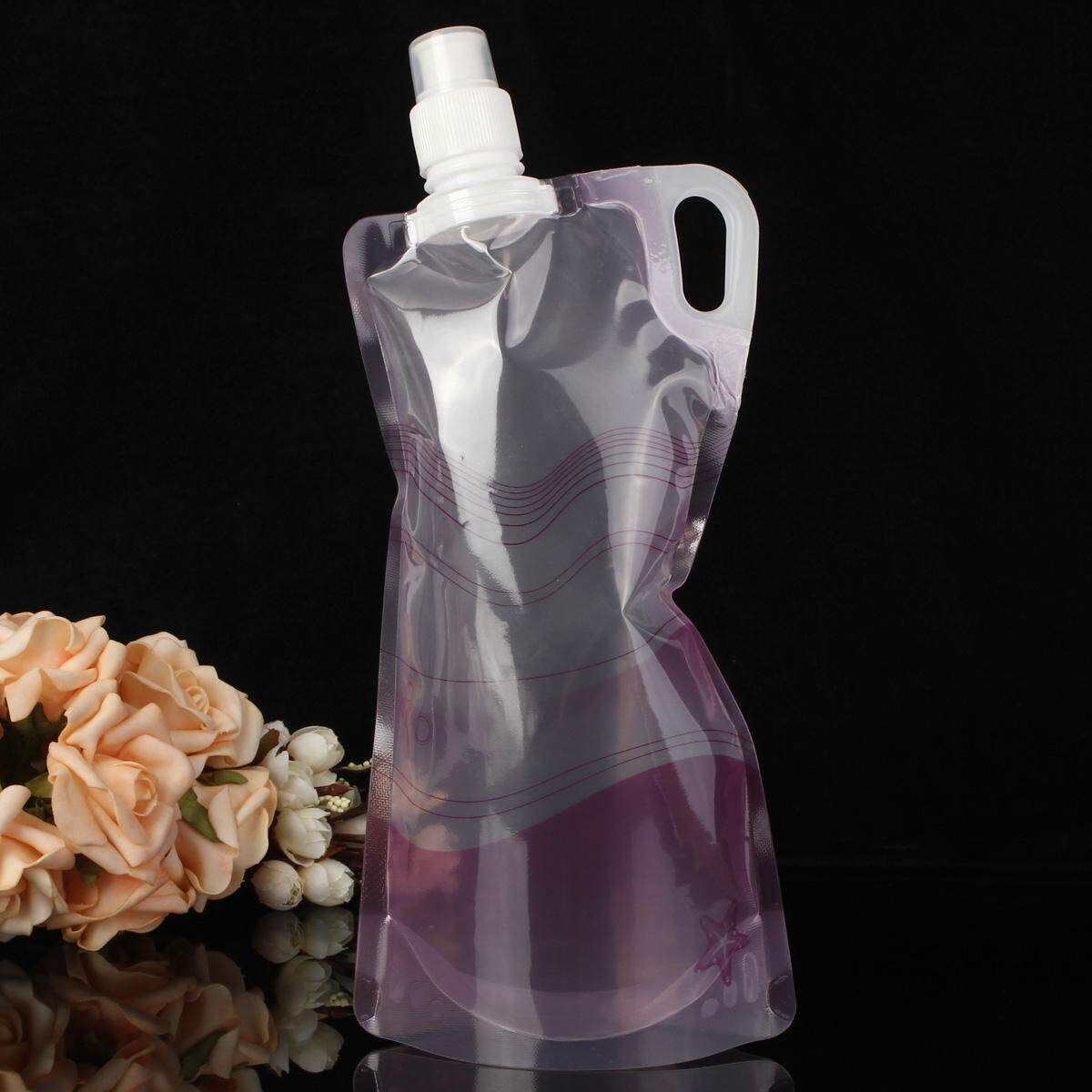 1L Foldable Portable Plastic Light Drinking Water Bottle Bag Pouch Bladder Sport Pink