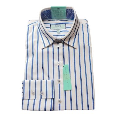 Women&rsquo;s White & Blue Stripe Fitted Shirt With Contrast Detail&ndash; Single Cuff
