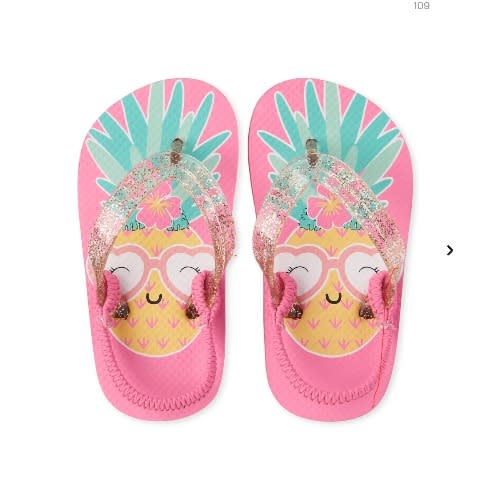 Girls Toddler Pineapple Emoji Glitters Flip Flops - Pink