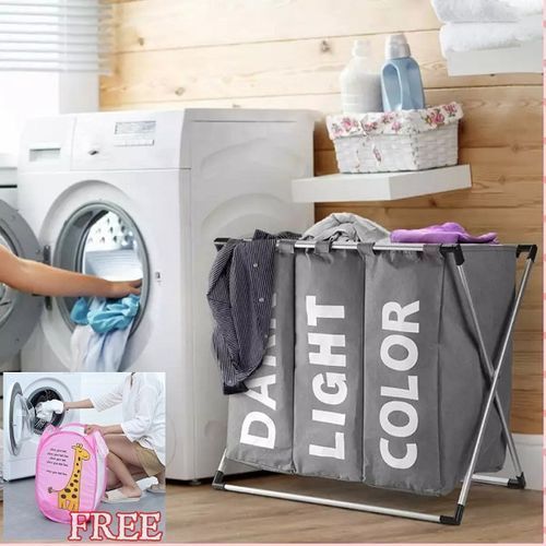 Laundry Hamper Foldable Basket 3Section Portable