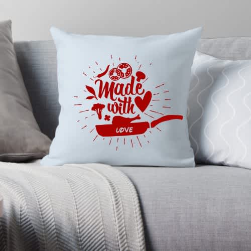 Made With Love Valentine Throw Pillow Design - White