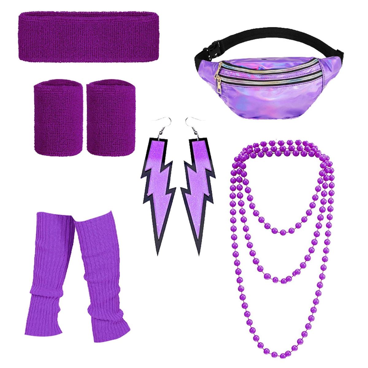 1 Set Exercise Sportswear Sweatband Headband Wristband Waist Bag Set Purple