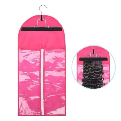 Wig Storage Bag With Zipper & Hanger- Pink