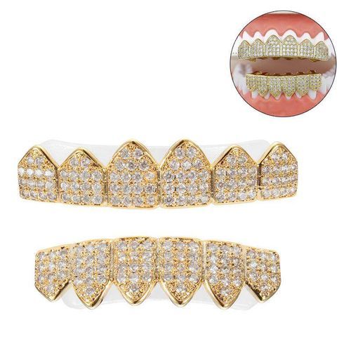 Gold Silver Plated Custom Slugs Hip Hop Top Bottom Mouth Teeth Grills Set Gold (gold)