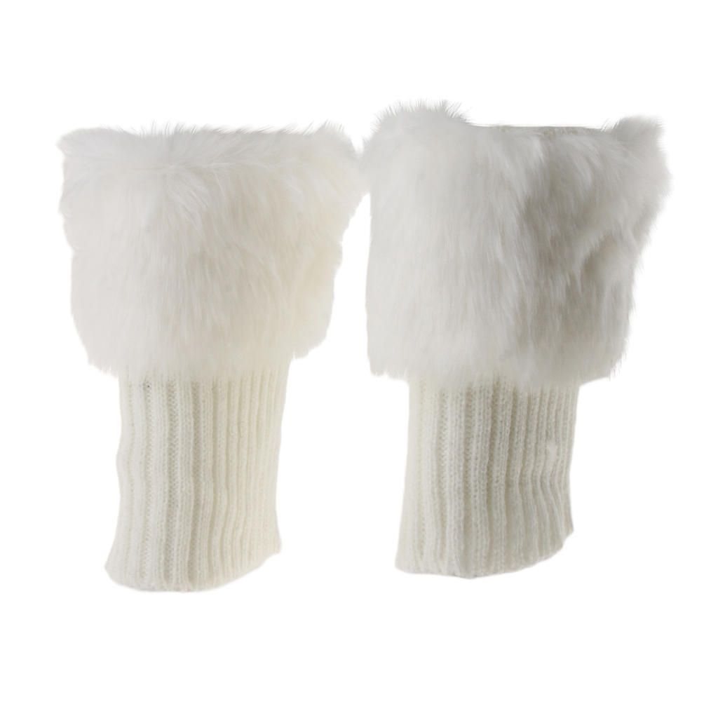 Fluffy Knit Boots Cuff  Trim Toppers Leg Warmer Boot Sock White