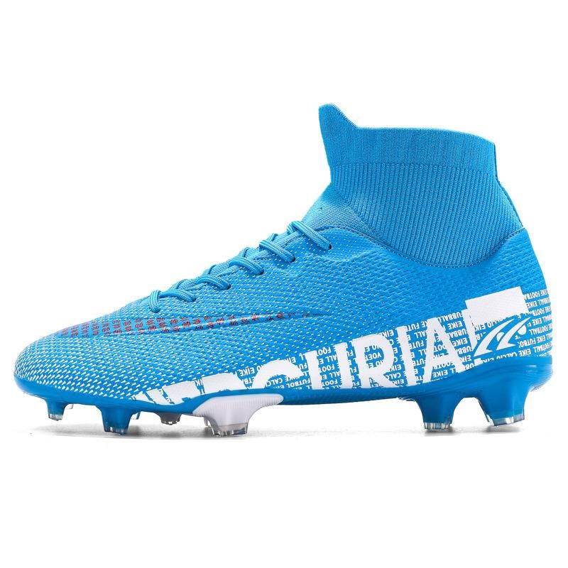 Men Soccer Shoes AG High Ankle Football Boots MenSneakers-Blue