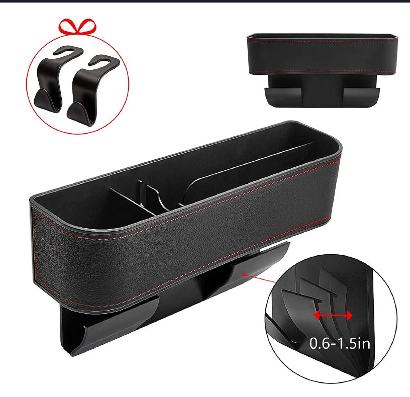 Black And Red Stitch Car Seat Gap Filler Car Storage Box