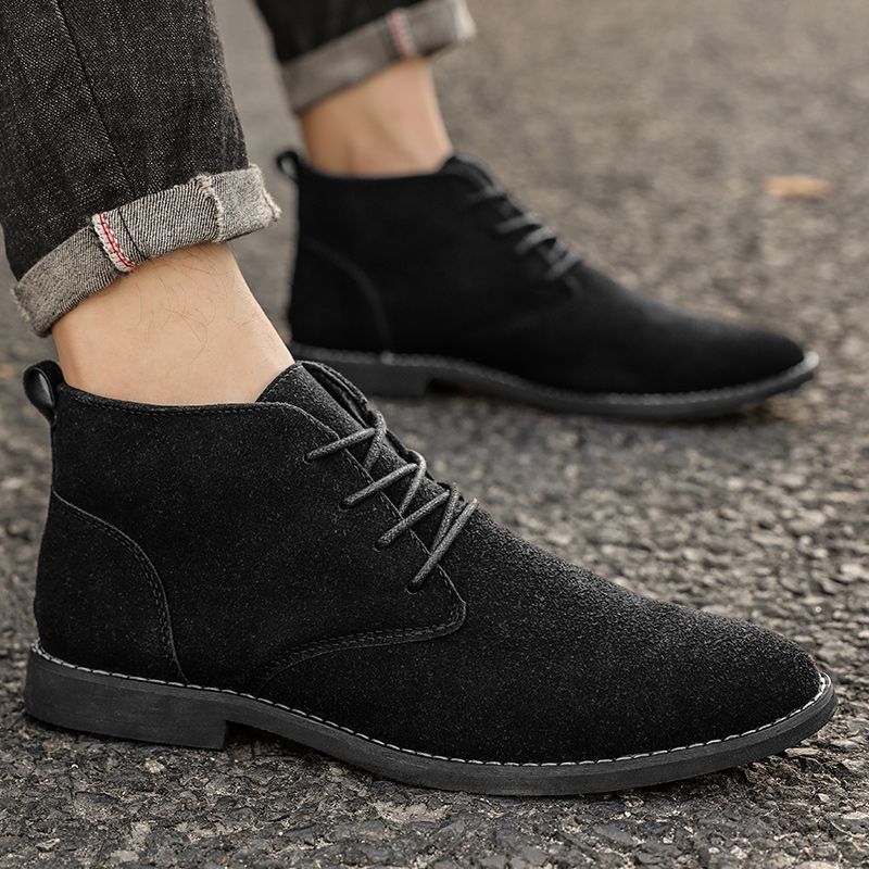 New British Shoes Men Chukka Boots EUR Size 39-46 High Quality Oxford Ankle Boots Lace Up Suede Leather Boots Dress Shoes Comfortable Walking Shoes For Men Party Fashion High Top Shoes Black
