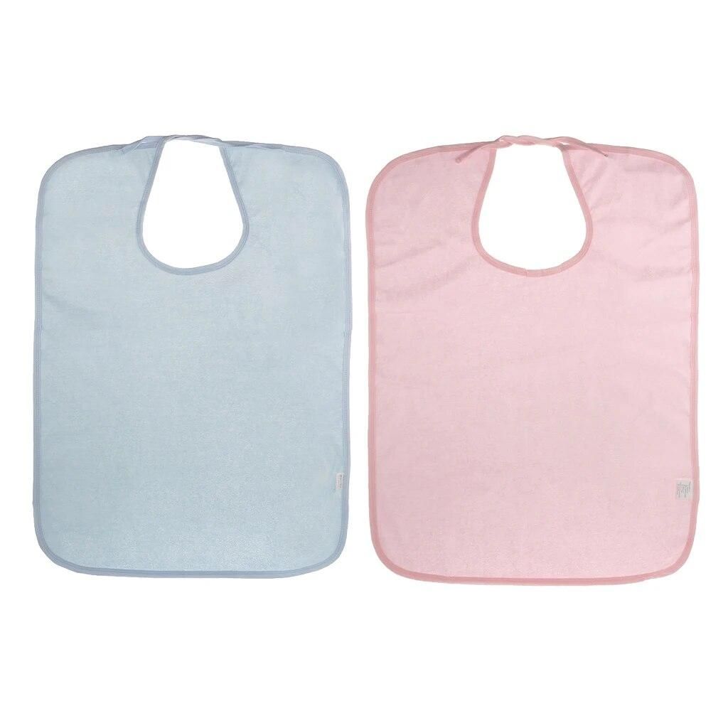 Pack of 2 Pieces Adult Bibs, Washable Reusable Waterproof Clothing Protectors with Adjustable Straps(Light Blue+Pink Color)