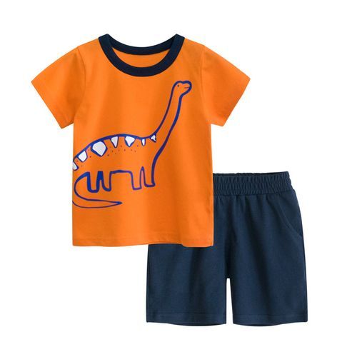100% Cotton Kids Short Sleeve Round Neck Boys T-Shirts Short Sets-Orange