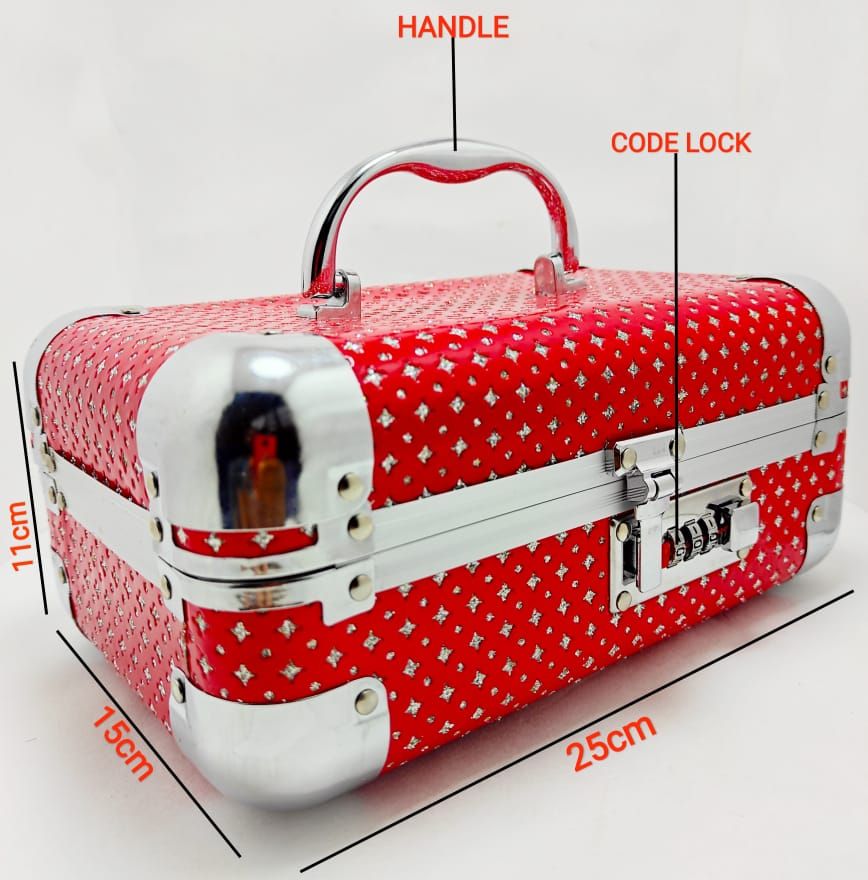 25 X 11cm One Step Diamond Crystalline Red Classic Design Jewelry Cosmetics Organizer Case Storage Box With Security Lock
