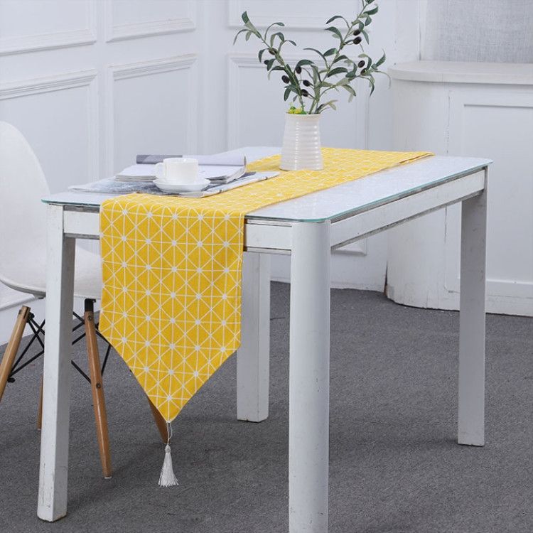 Linen Table Flag Tea Mat Cloth TV Cabinet Coffee Table Strip Cover Cloth-160x33cm(Yellow)